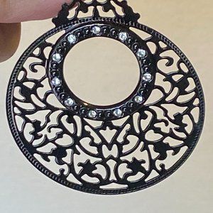 Fashion Jewelry Black Lacy Hoop Earrings with clear stones